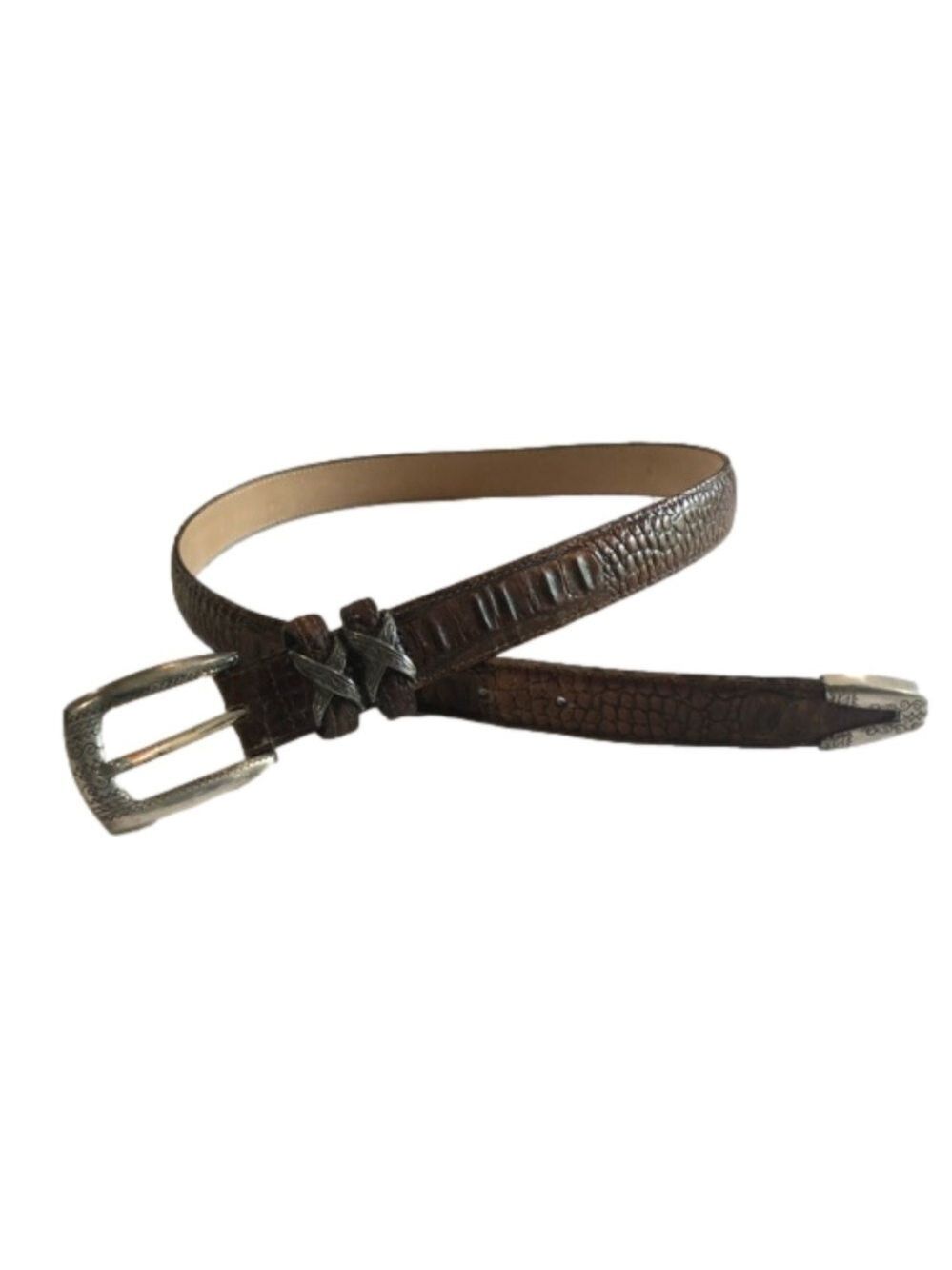 Brighton Size M/L brown reptile embossed leather belt with silvertone hardware